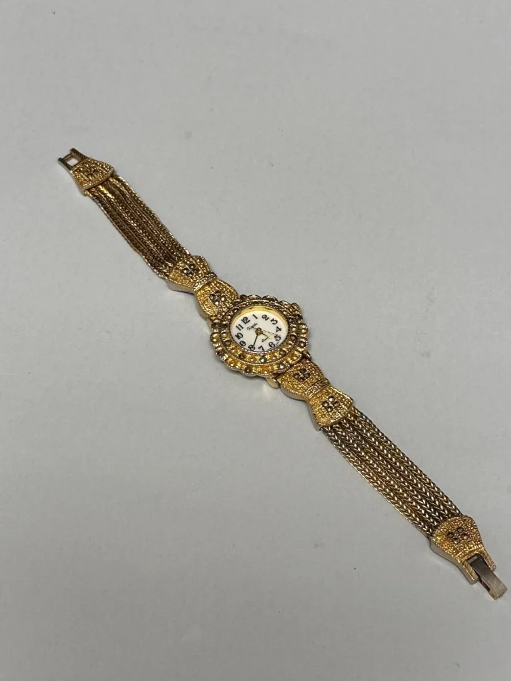 Xanadu Watch Women Gold Tone Multi Chain Band Marcasite Accents New Battery